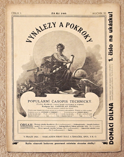casopis vynalezy a pokroky 1921 rocnik XI c7 - noviny, časopisy, kalendáře