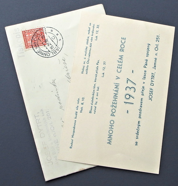 obalka a tiskopis 1936 Dytrt Jamne 139b - pohlednice, známky, celistvosti