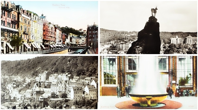 pohlednice Karlovy Vary jeleni skok vridlo krizovni trida zamecky vrch Schlossberg - pohlednice, známky, celistvosti