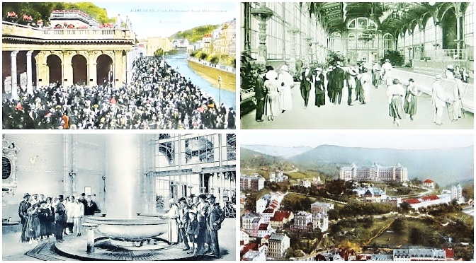 pohlednice Karlovy Vary most přes Ohri lanovka vnitrni kolonada - pohlednice, známky, celistvosti