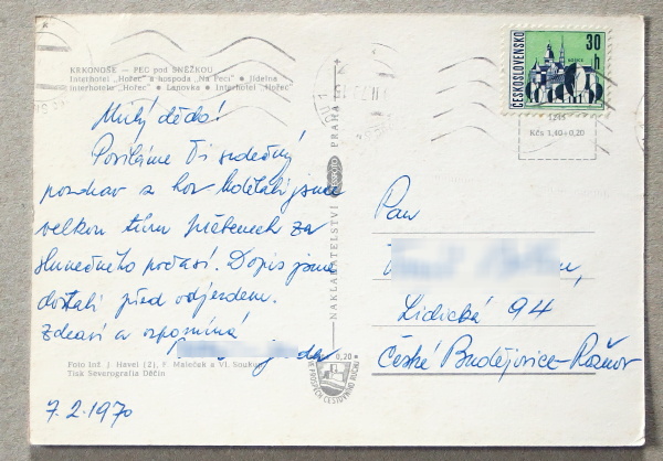 pohlednice Krkonose Pec 1927a - pohlednice, známky, celistvosti