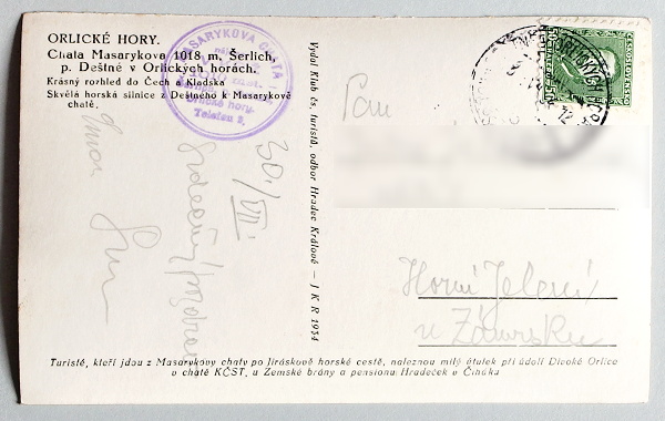 stara pohlednice masarykova chata 162a - pohlednice, známky, celistvosti